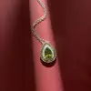 3ct Pear Cut Peridot Vintage Halo Pendant Necklace
