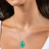 3ct Pear Cut Emerald Vintage Halo Pendant Necklace