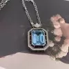 15ct Emerald Cut Aquamarine Art-deco Pendant Necklace