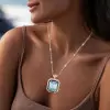 15ct Emerald Cut Aquamarine Art-deco Pendant Necklace