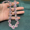 45ctw Multi-cut Pink Sapphire Double Halo Statement Necklace