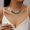 34ctw Round Cut Emerald Green Sapphire Adjustable Bolo Necklace