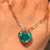 5.9ct Bezel Set Heart Cut Emerald Necklace With Link Chain