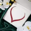 65ctw White Sapphire and Oval Cut Ruby Two-row V Necklace
