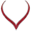 65ctw White Sapphire and Oval Cut Ruby Two-row V Necklace