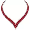 65ctw White Sapphire and Oval Cut Ruby Two-row V Necklace