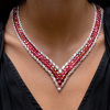 65ctw White Sapphire and Oval Cut Ruby Two-row V Necklace