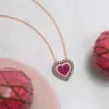 Ruby and Brown Sapphire Cluster Heart Necklace