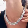 Oval and Emerald Cut White Two Row Tennis Necklace