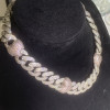 Paved White and Pink Sapphire Linked Heart Statement Necklace