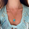 14CT Emerald Cut Aquamarine Link Chain Necklace