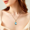 14CT Emerald Cut Aquamarine Link Chain Necklace