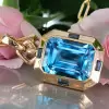 14CT Emerald Cut Aquamarine Link Chain Necklace