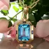 14CT Emerald Cut Aquamarine Link Chain Necklace