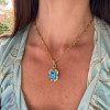 14CT Emerald Cut Aquamarine Link Chain Necklace