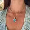 14CT Emerald Cut Aquamarine Link Chain Necklace