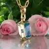 14CT Emerald Cut Aquamarine Link Chain Necklace