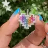 Princess Cut Rainbow Sapphire Heart Necklace