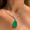 20ct Pear Cut Emerald Tennis Necklace