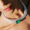 74ctw Pear Cut Emerald Asymmetric Necklace