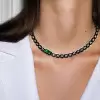5.3ct Emerald Cut Emerald Enamel Necklace