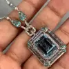 14ct Halo Emerald Cut Aquamarine Pendant Necklace