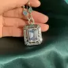 14ct Halo Emerald Cut Aquamarine Pendant Necklace