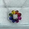 Pear Cut Rainbow Sapphire Flower Necklace