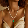 3.5ct Pear Cut Emerald Pendant Two Tone Necklace
