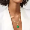 3.5ct Pear Cut Emerald Pendant Two Tone Necklace