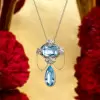 20ctw Pear and Cushion Cut Aquamarine Pendant Necklace