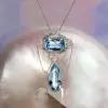 20ctw Pear and Cushion Cut Aquamarine Pendant Necklace