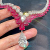 89ctw Pear Cut Ruby and White Sapphire Statement Necklace