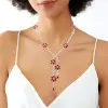 42ctw White Sapphire and Ruby Flower Statement Necklace