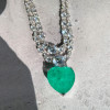 20ct Huge Heart Cut Emerald Two Row Statement Necklace