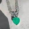 20ct Huge Heart Cut Emerald Two Row Statement Necklace