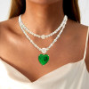 20ct Huge Heart Cut Emerald Two Row Statement Necklace