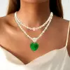20ct Huge Heart Cut Emerald Two Row Statement Necklace
