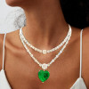 20ct Huge Heart Cut Emerald Two Row Statement Necklace