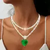 20ct Huge Heart Cut Emerald Two Row Statement Necklace