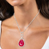 9ct Pear Cut Ruby Vintage Halo Pendant Necklace