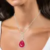 9ct Pear Cut Ruby Vintage Halo Pendant Necklace