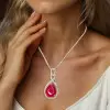 9ct Pear Cut Ruby Vintage Halo Pendant Necklace