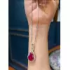 9ct Pear Cut Ruby Vintage Halo Pendant Necklace