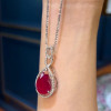 9ct Pear Cut Ruby Vintage Halo Pendant Necklace