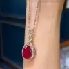 9ct Pear Cut Ruby Vintage Halo Pendant Necklace