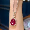 9ct Pear Cut Ruby Vintage Halo Pendant Necklace