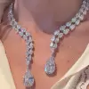 120ctw Pear Cut White Sapphire Two-Row Statement Necklace