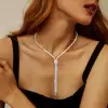 36ctw Emerald Cut White Sapphire Bolo Statement Necklace