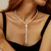 36ctw Emerald Cut White Sapphire Bolo Statement Necklace